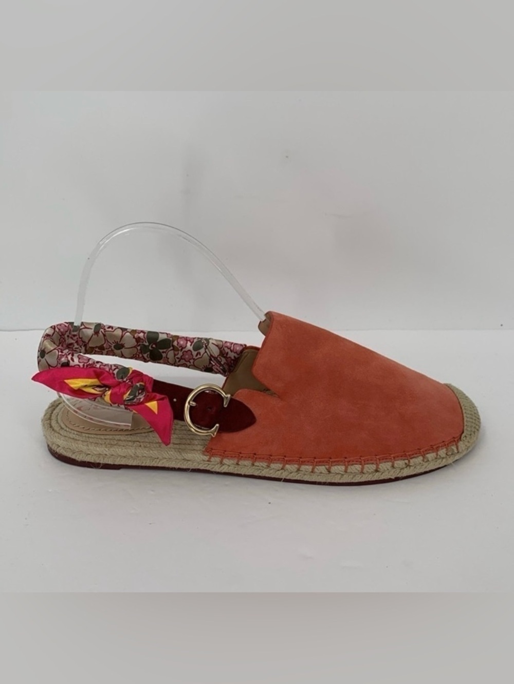 Coach Candice flat espadrille slingback shoes pink floral suede scarf strap 11